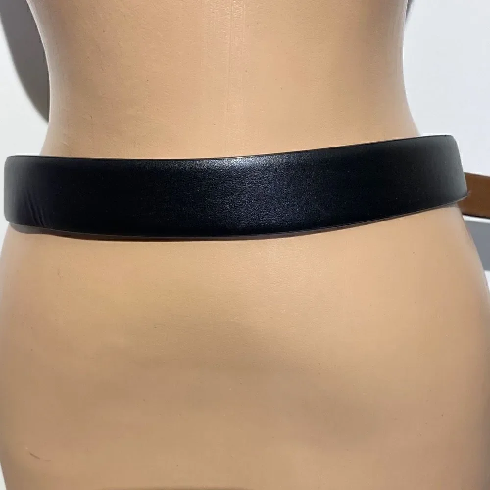 Perry Ellis Men's Black Faux Leather Silver Prong Buckle Single Strap Belt 34/85